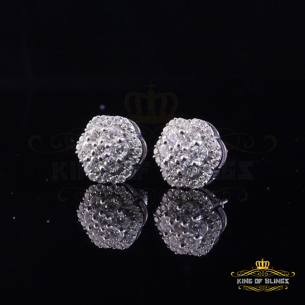 King of Bling's 2.00ct MOISSANITE 925 Sterling Silver White Floral Earrings For Men's & Women's