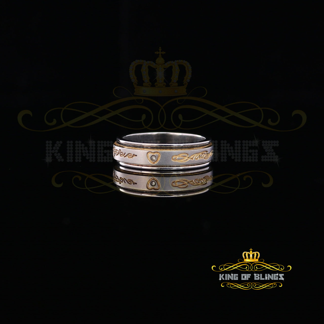 King Of Bling's Titnium White 0.01CT Diamond Mens Two Tone Band Ring Size 8 and Size 9 KING OF BLINGS