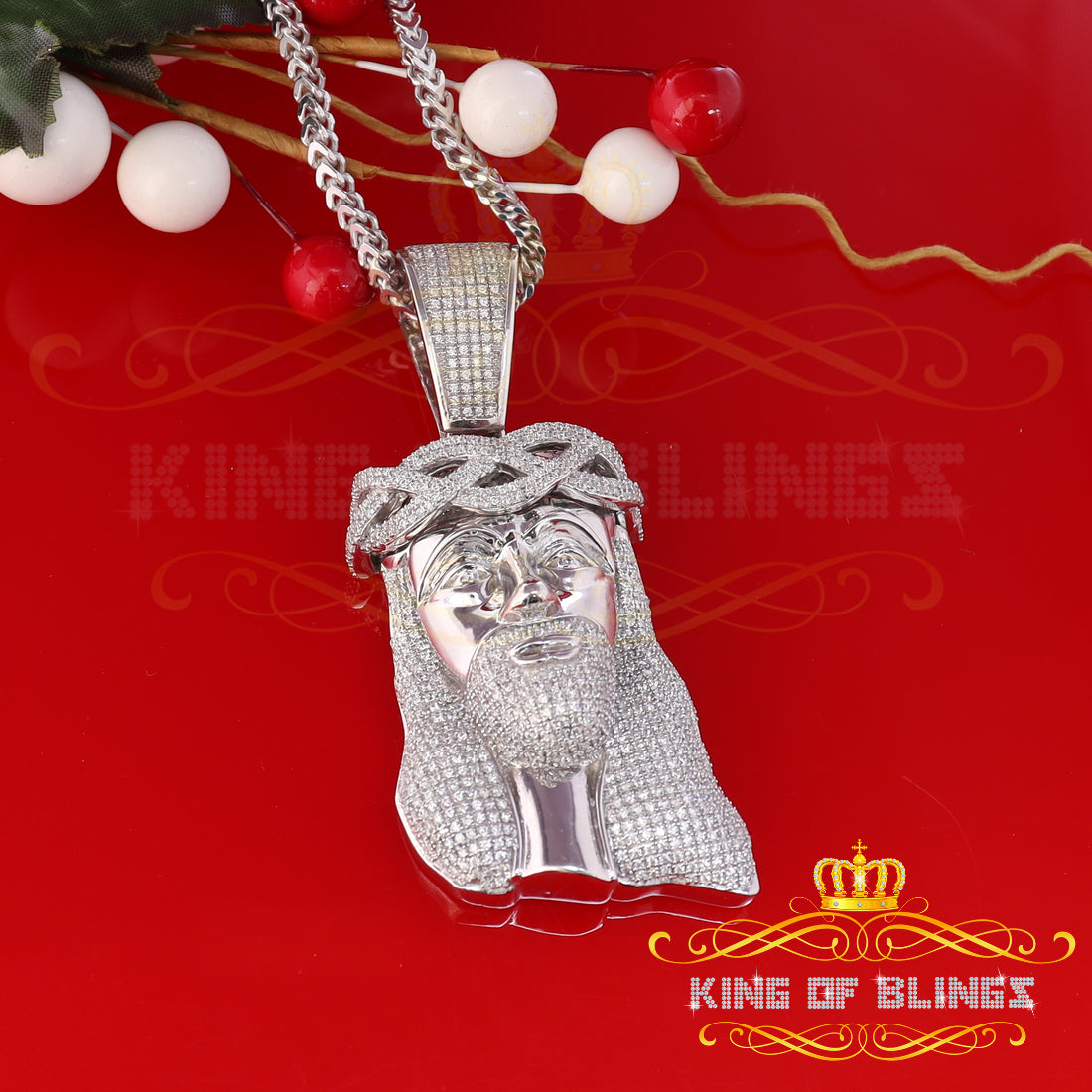 Attractive 7.90ct Cubic Zirconia White Sterling Silver Jesus face Shape Pendant KING OF BLINGS