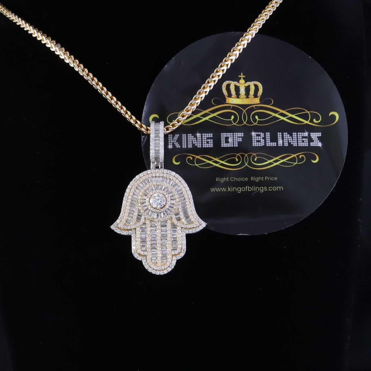 King Of Bling's Men's/Women's New Hamsa Pendant 8.0ct VVS D Moissanite Yellow Sterling Silver KING OF BLINGS