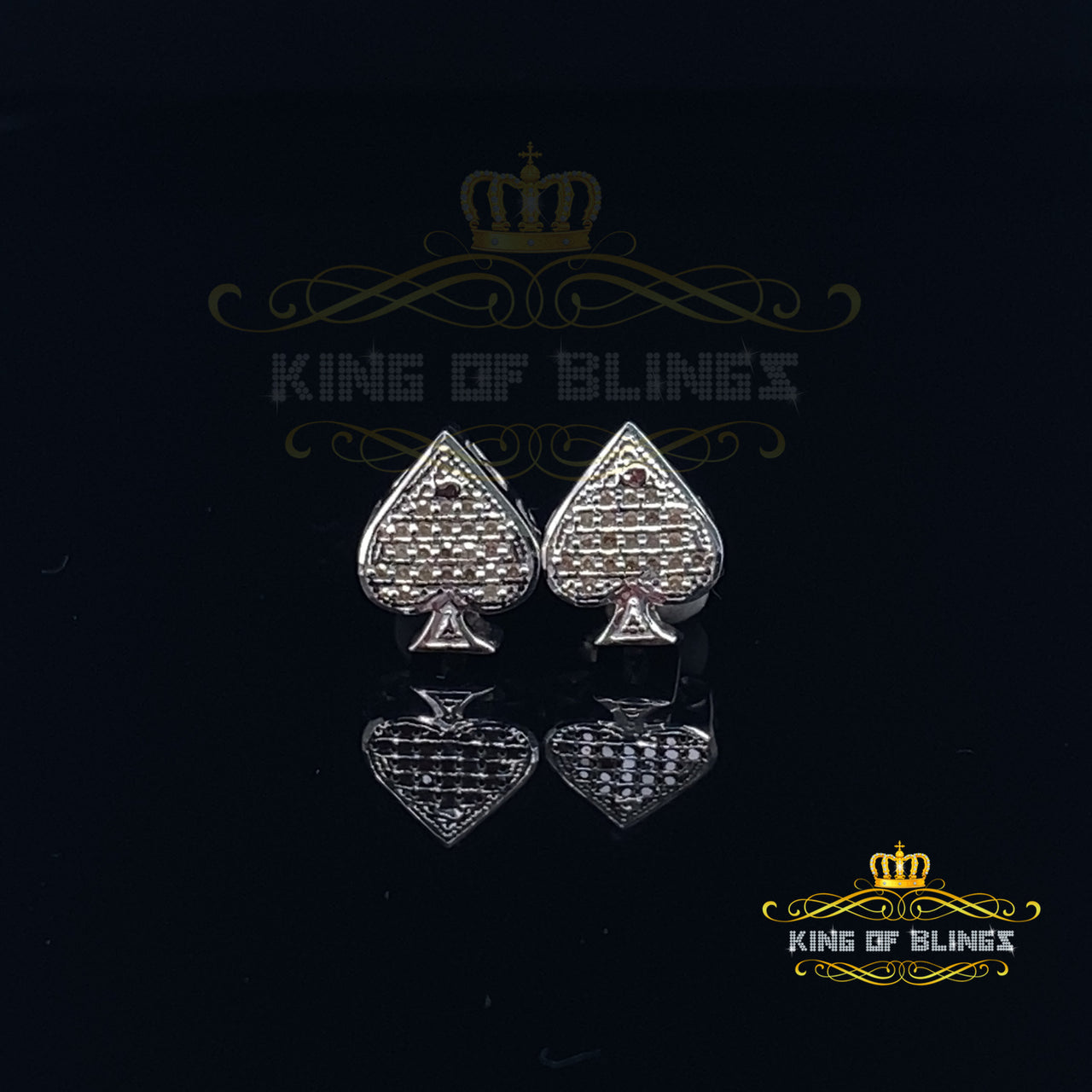 King Of Bling's 925 Sterling Silver White 0.10ct Diamond For Women's / Men's Stud Heart Earring KING OF BLINGS