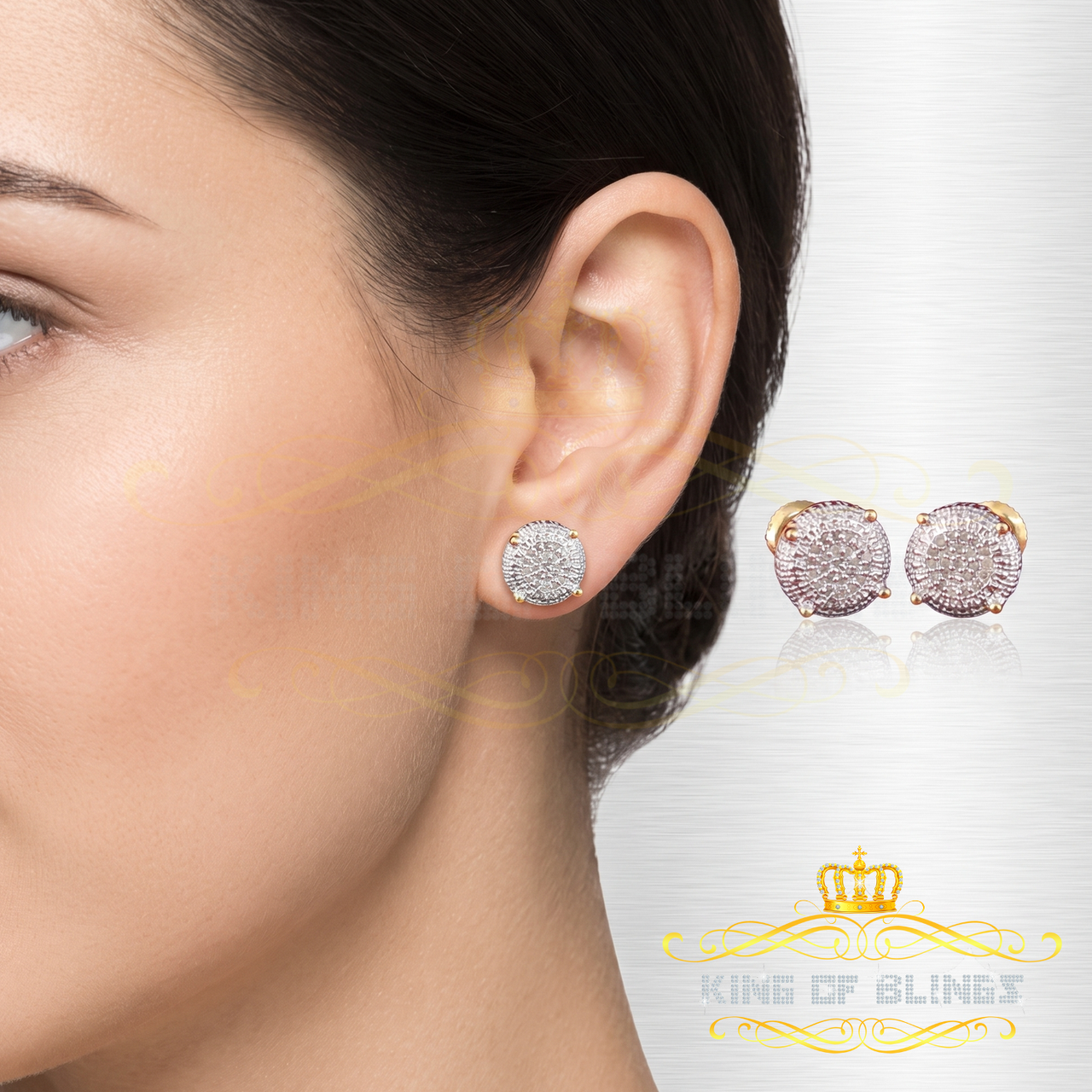 King of Blings-925 Sterling Silver 0.10ct Diamond For Women's & Men's Yellow Stud Round Earring KING OF BLINGS
