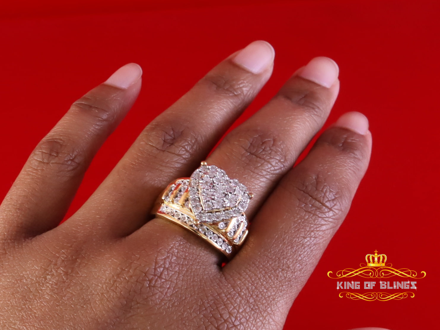 King Of Bling's Real Diamond 0.33ct 925 Yellow Silver Women Engagement Cindarella Heart Ring SZ7 King of Blings