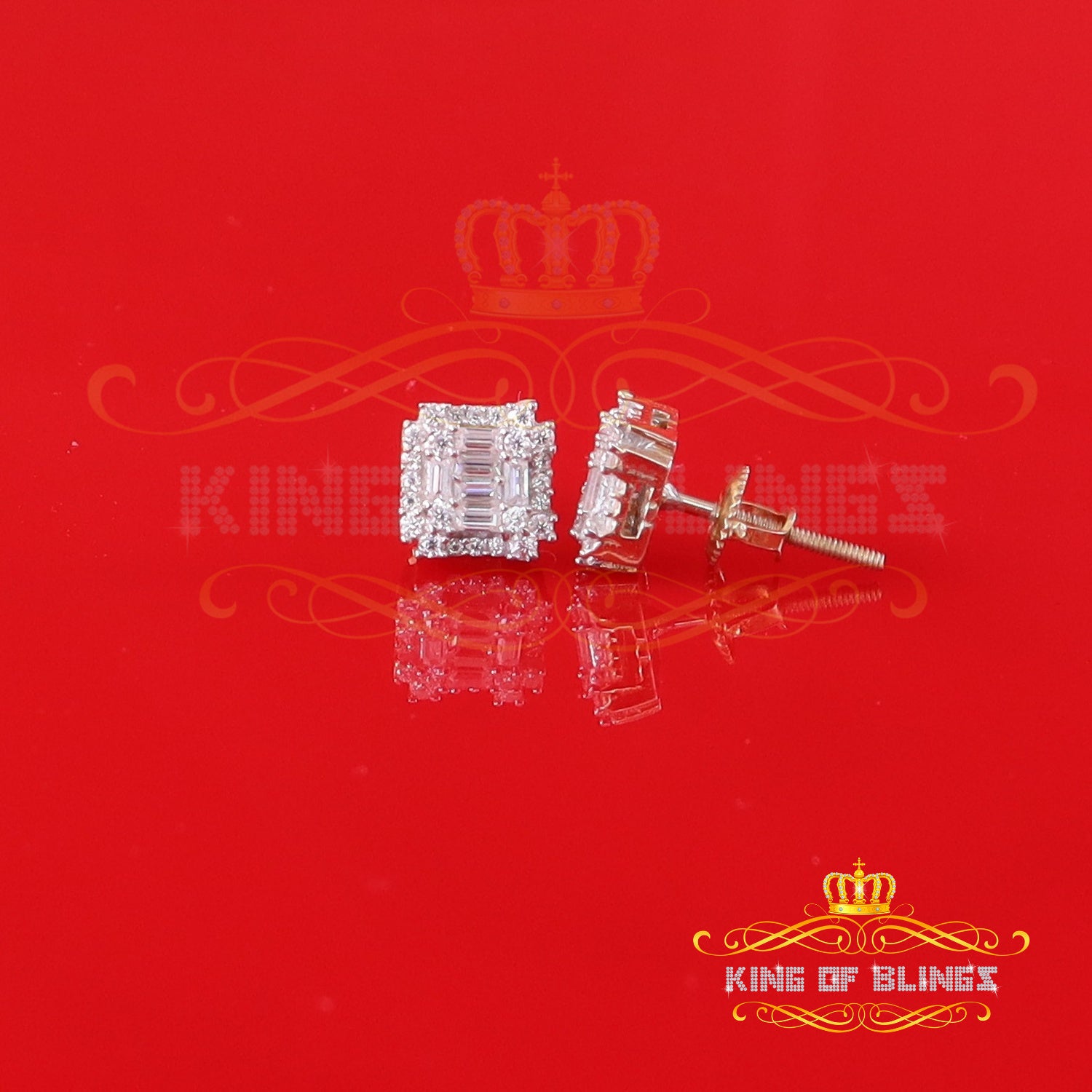 King  of Bling's Men's/Women's 925 Silver Yellow 0.50ct VVS 'D' Moissanite Baguette Stud Earrings KING OF BLINGS
