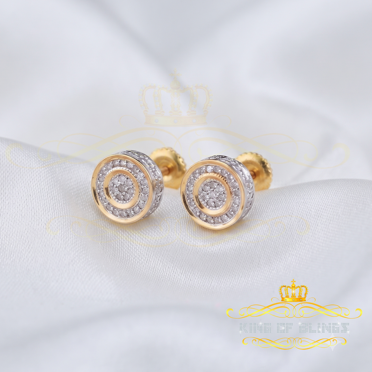 King of Blings-0.10ct Diamond 925 Sterling Silver Yellow For Men's / Women's Round Stud Earring