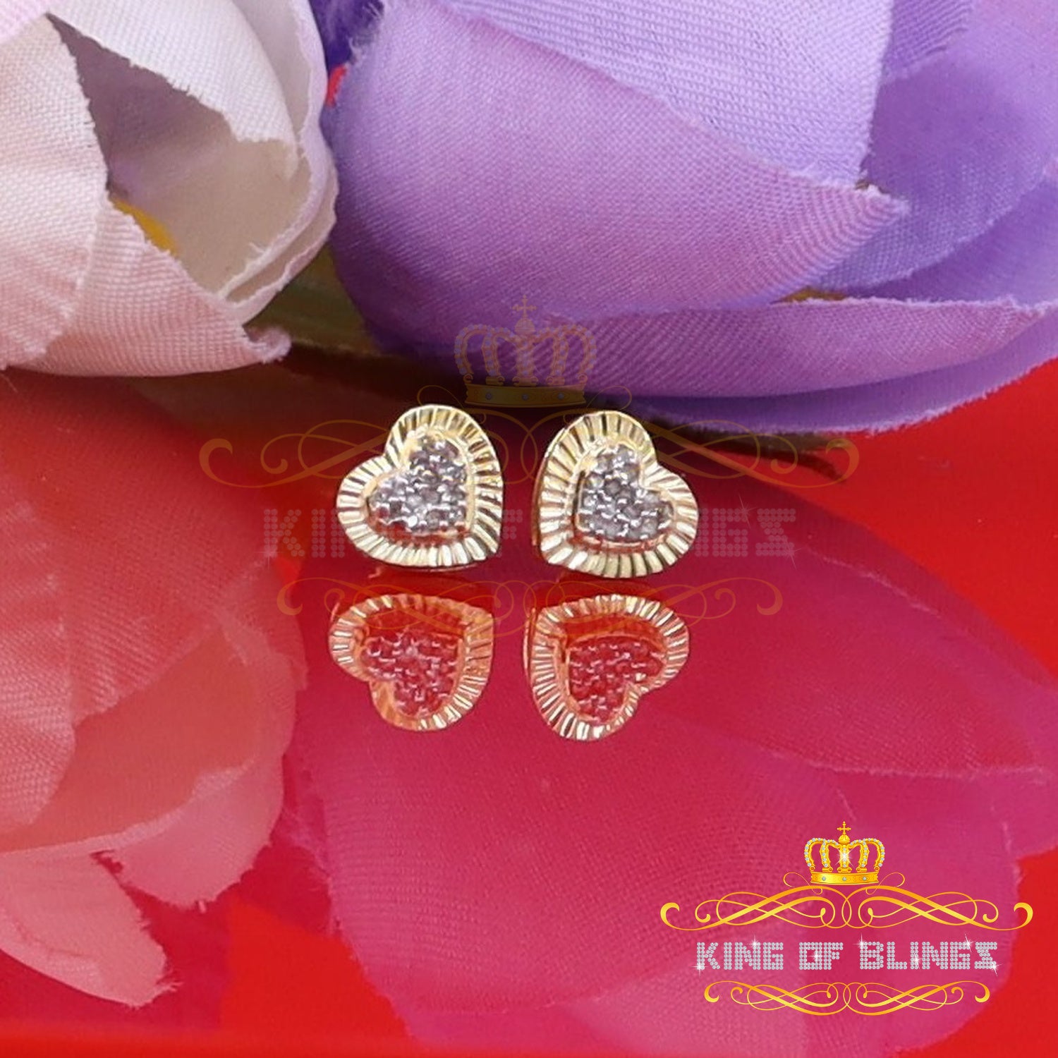 King of Blings-Aretes Para Hombre Heart 925 Yellow Silver 0.10ct Diamond Women & Men Earrings KING OF BLINGS