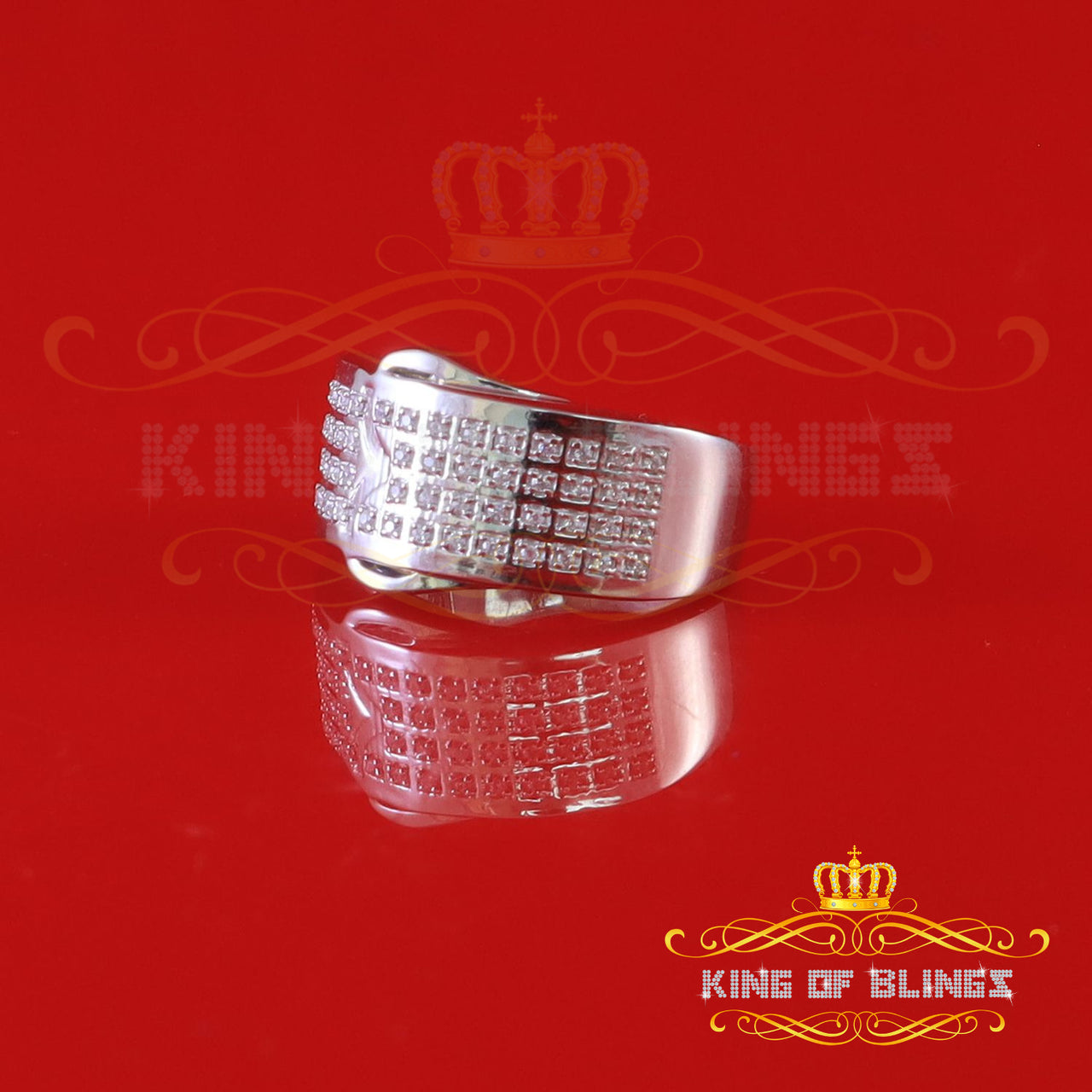 King Of Bling's0.40ct Sterling White Silver Round Flat 925 Cubic Zirconia Women's Ring Size 7.5