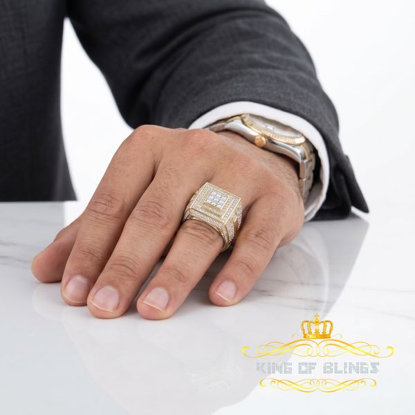 King of Bling's Men's/Womens 925 Silver Yellow 4.00ct VVS 'D' Moissanite Square Rings Size 10