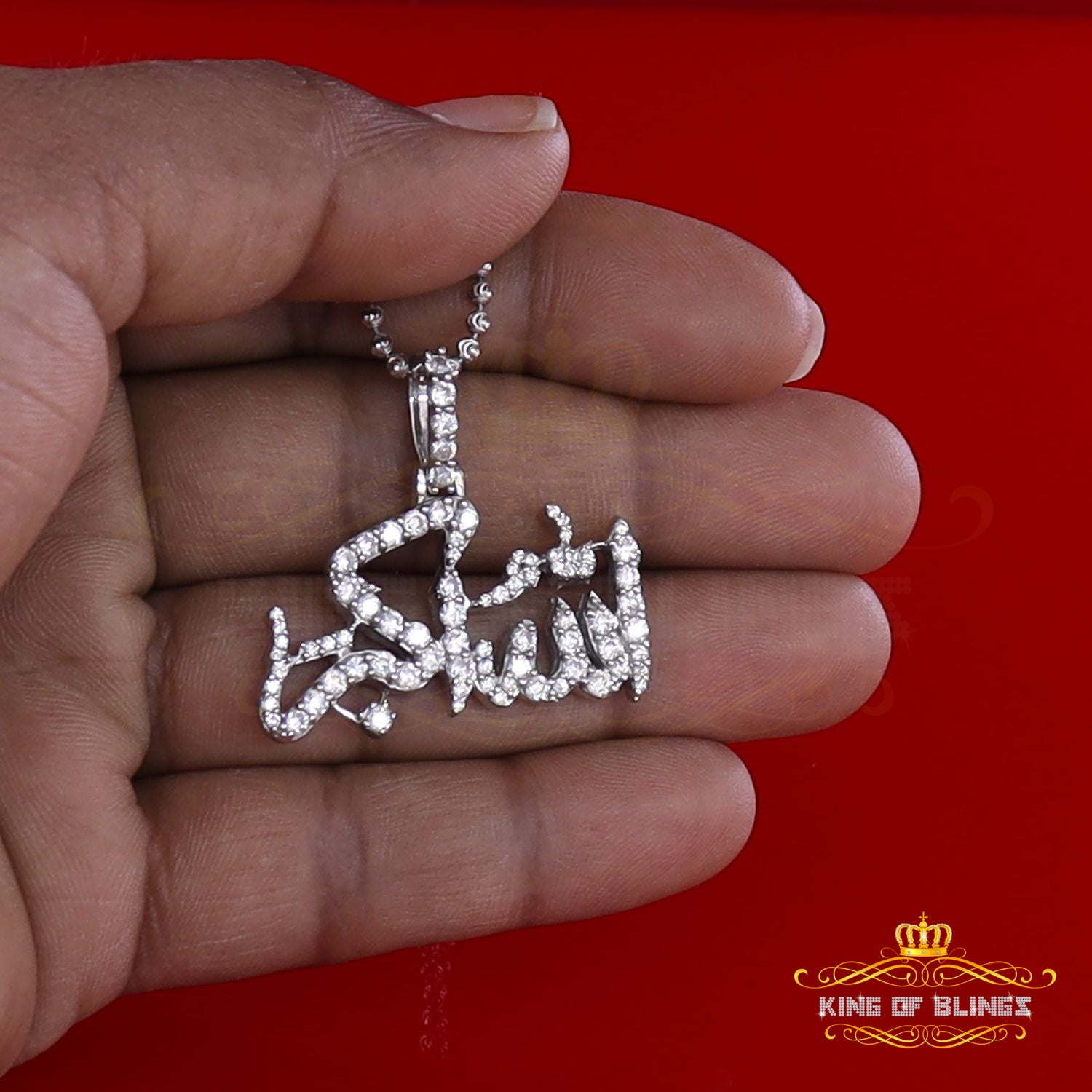 King Of Bling's White 925 Sterling Silver with Allah-hu-Akbar Pendant 5.70ct Moissanite KING OF BLINGS