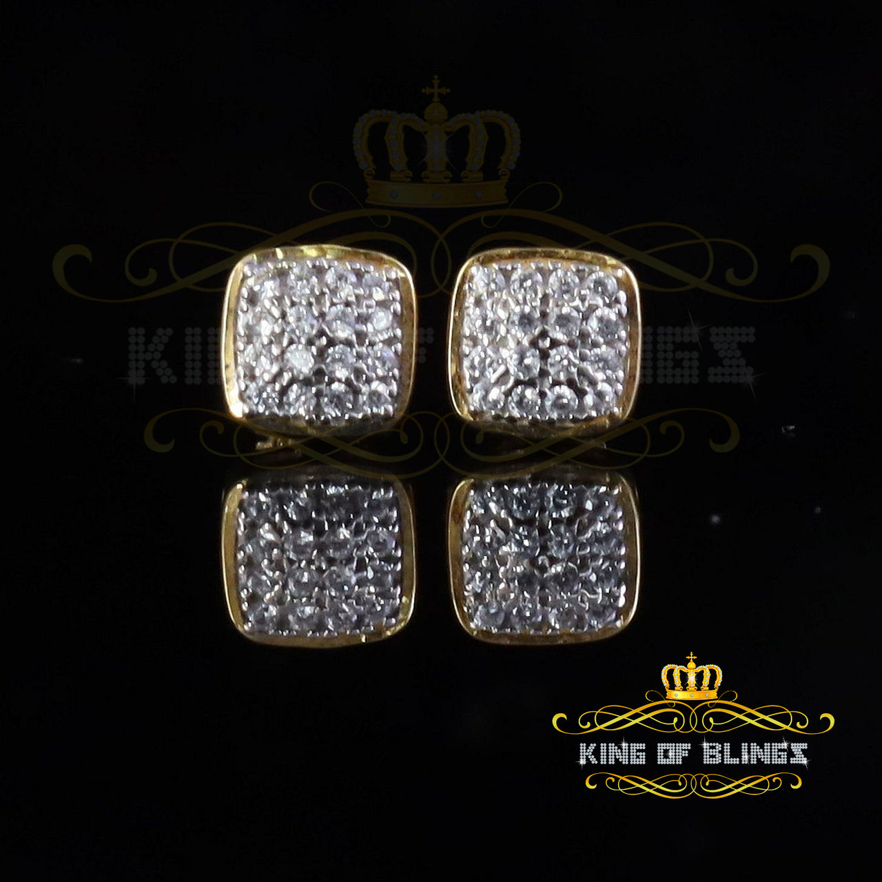 King of Bling's Hip Hop 0.32ct Cubic Zirconia Yellow 925 Silver Screw Back Square Women Earrings