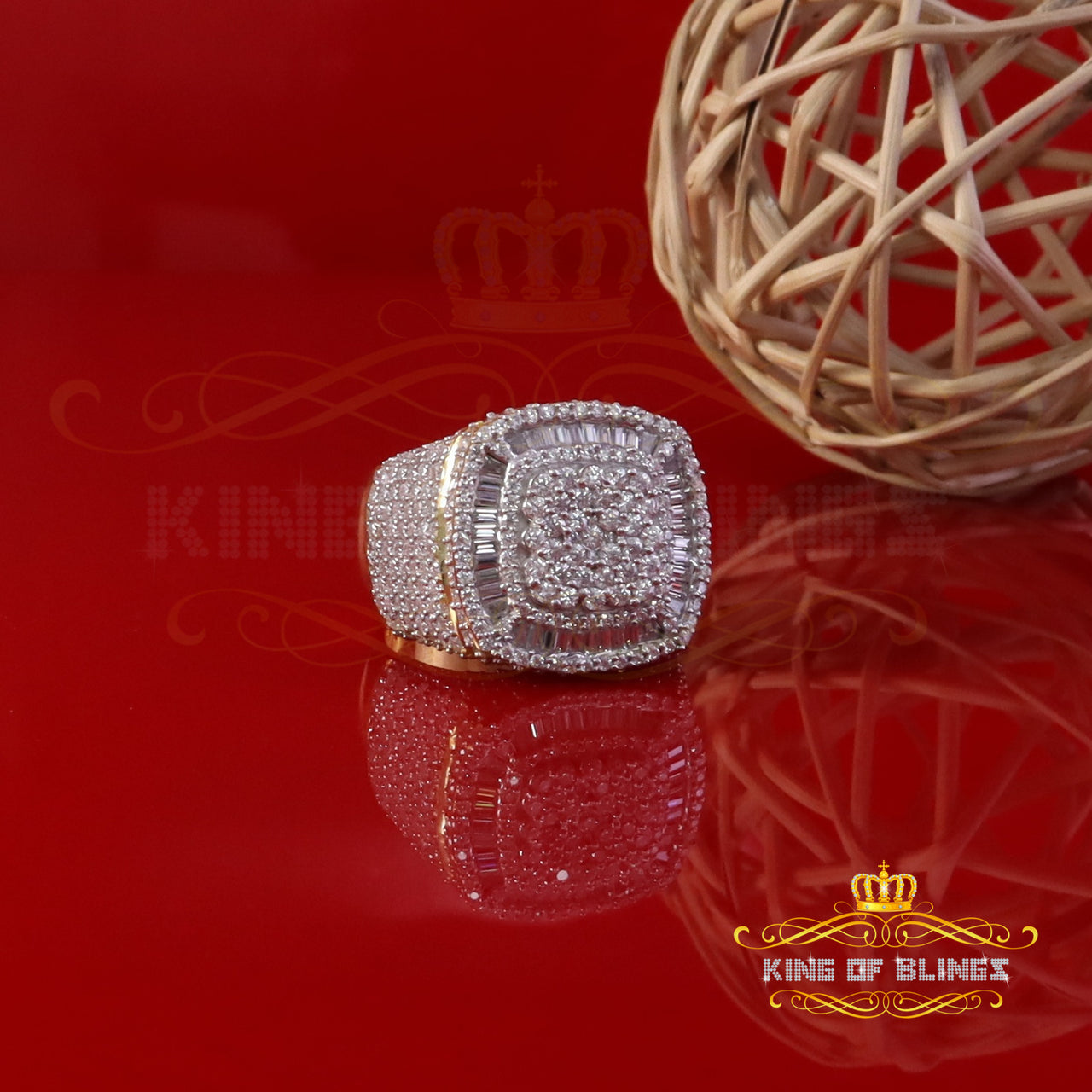 King of Bling's Yellow 925 Silver 6.50ct VVS 'D' Moissanite Stone Square Men's Rings Size 10 King of Blings