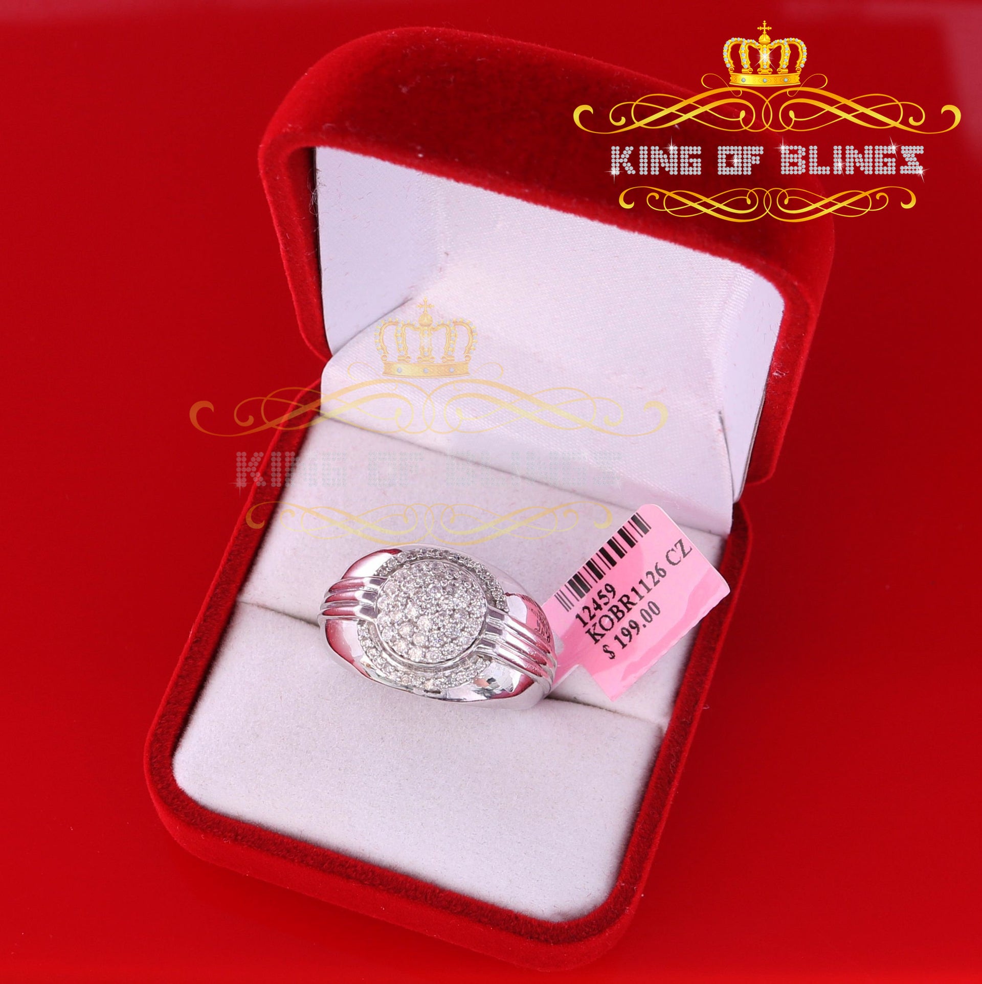 King Of Bling'sSterling Silver White 0.65ct Cubic Zirconia Round Wide Band Men's Ring Size 9.5 KING OF BLINGS