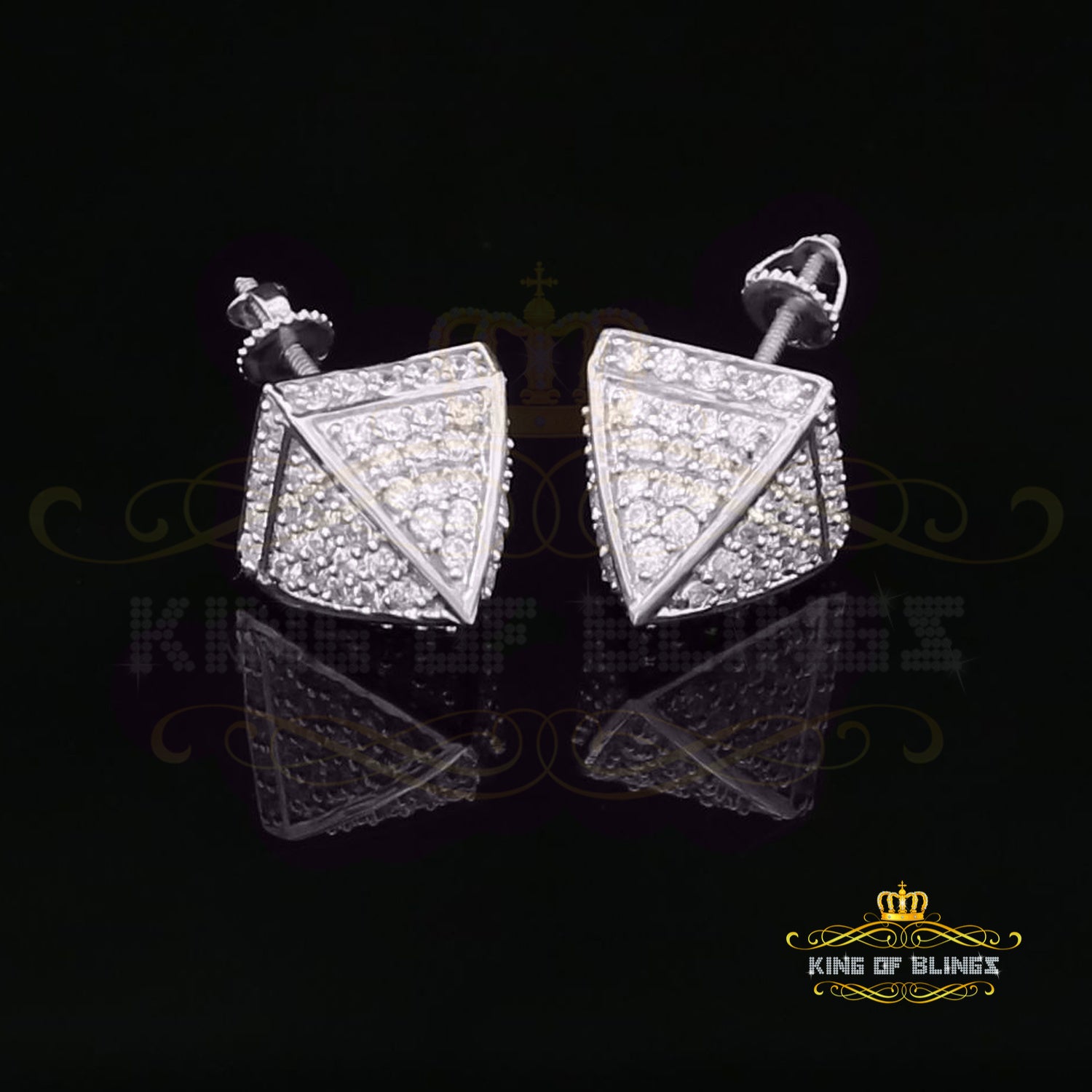 King of Blings- White 925 Silver Screw Back 2.19ct Cubic Zirconia Women Hip Hop Square Earrings KING OF BLINGS