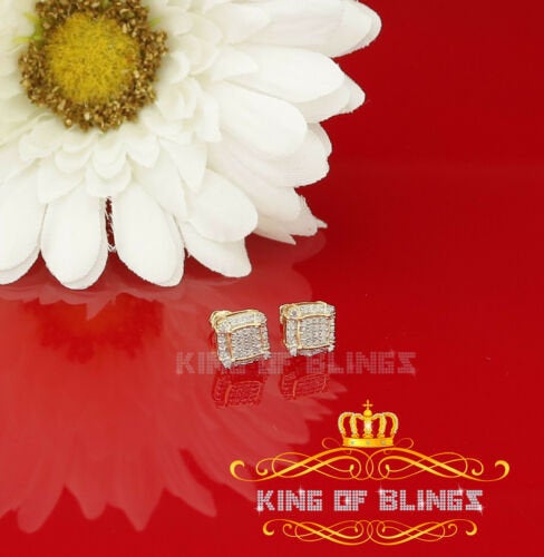 King of Blings-0.25ct Diamond 925 Sterling Silver Yellow Square Earring For Men's / Women's