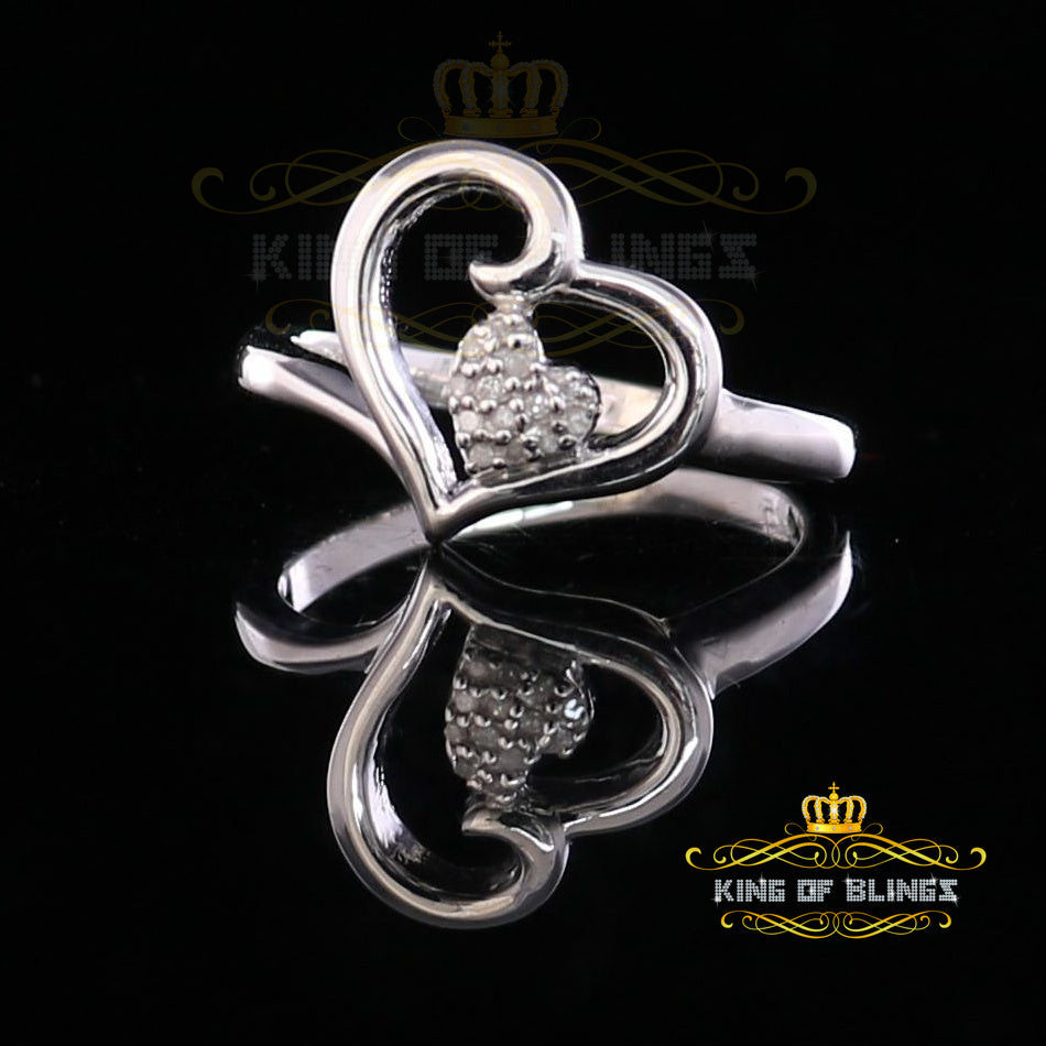 King Of Bling's 0.07 CT Real Diamond Womens Sterling Silver White Engagement Heart Ring Size 7