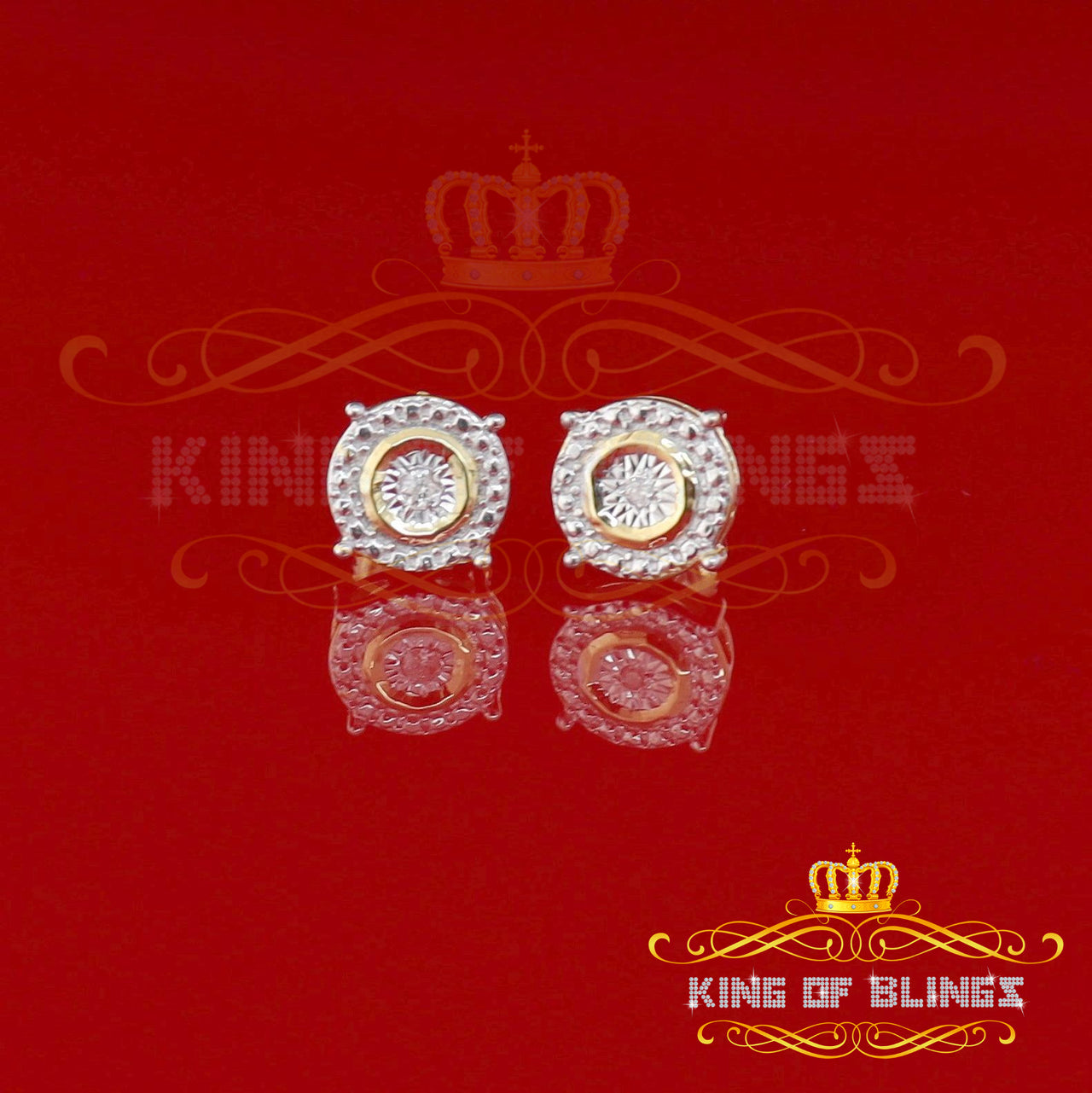 0.01ct Diamond 925 Sterling Silver Yellow For Men's & Women's Stud Round Earring KING OF BLINGS