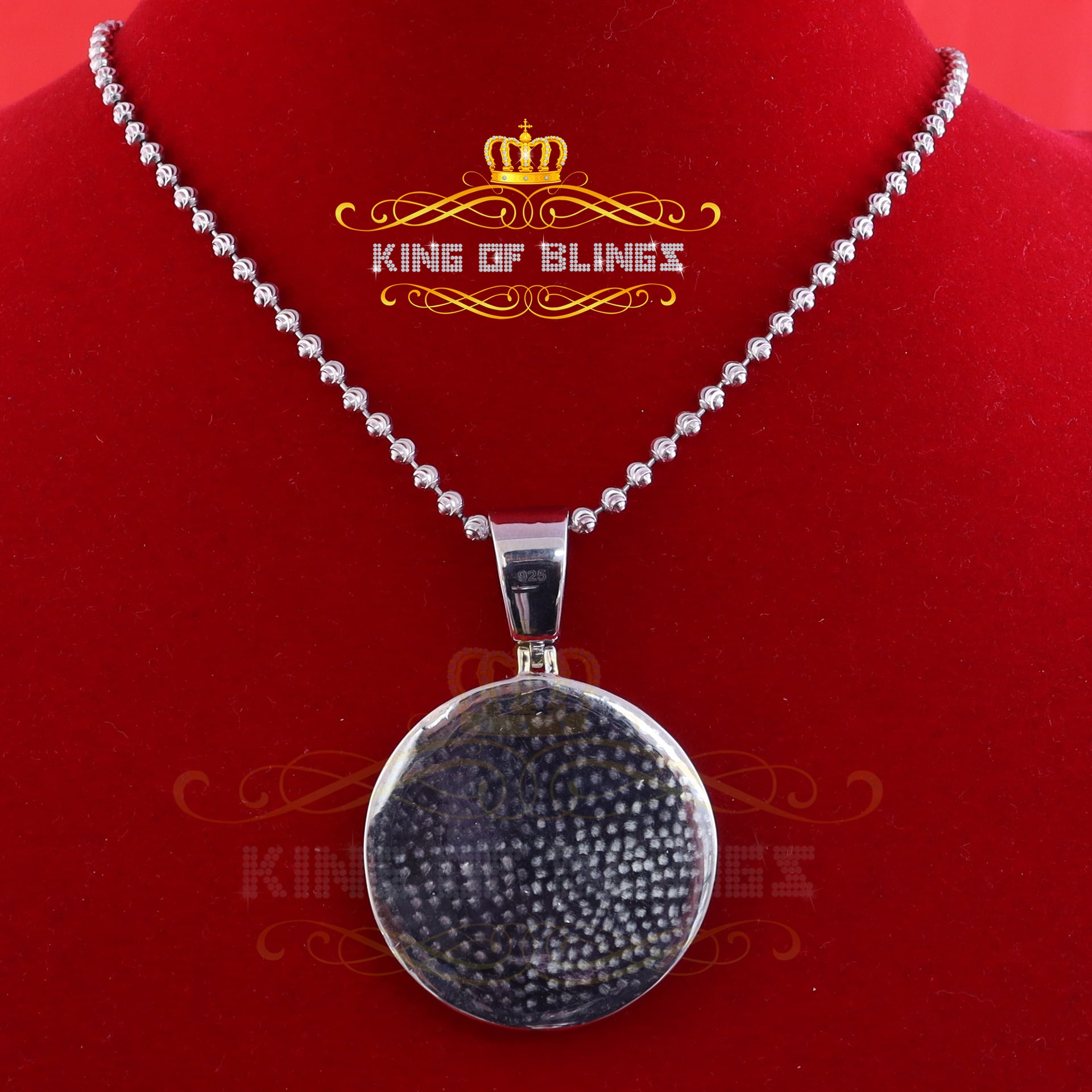 King Of Bling's 1.50 inch 925 Silver Enamel JESUS White Pendant 3.00ct Moissanite for He/She KING OF BLINGS