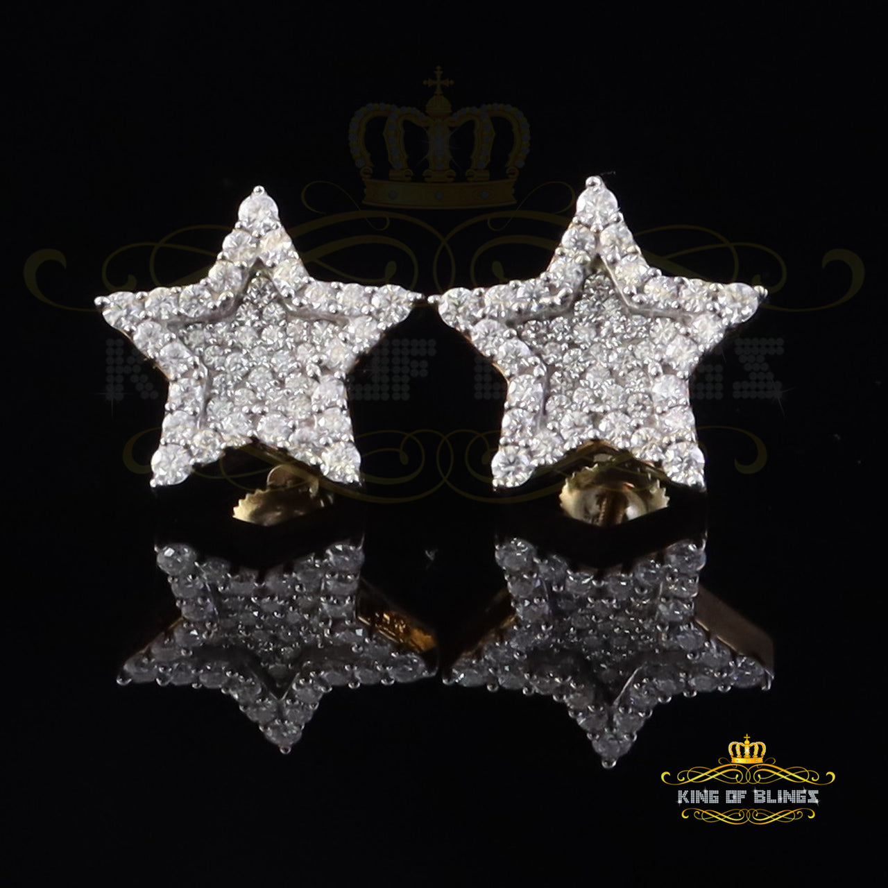 King  of Bling's 925 Yellow Silver 1.00ct VVS 'D' Moissanite Star Stud Earring Men's/Womens King of Blings