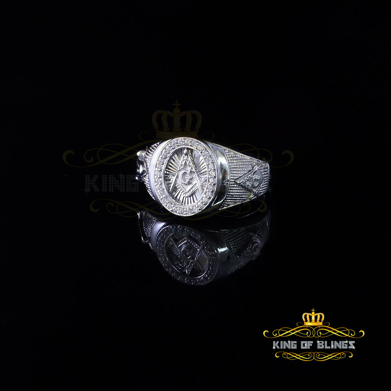 King Of Bling's925 Sterling White Silver Round Cubic Zirconia Luxury Fashion Men's Ring Size 10