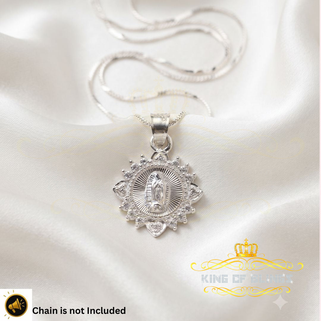 King Of Bling's 925 Sterling Silver Circle Lady Guadalupe Men's/Women's Pendant White Religious