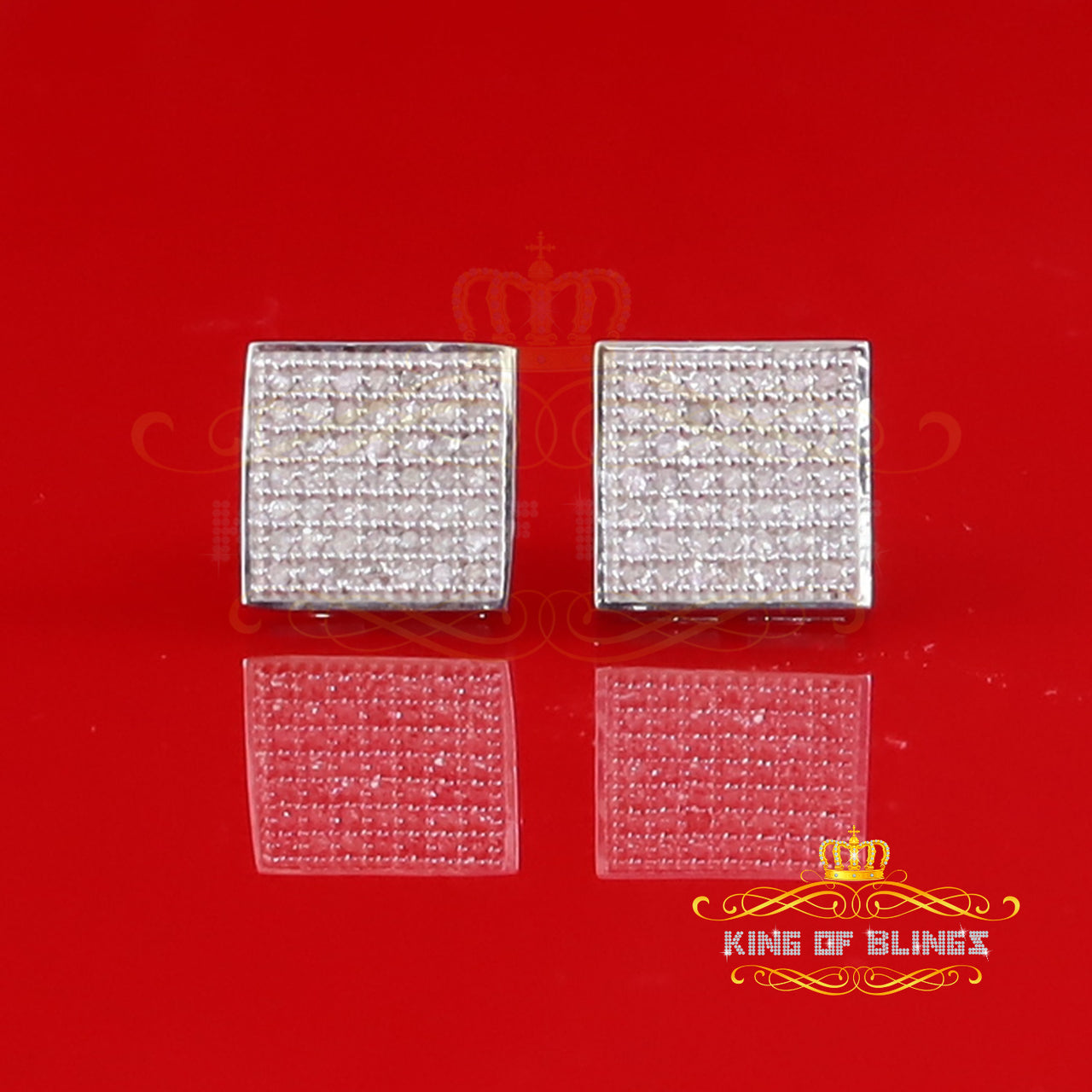 King Of Bling's 925 Sterling Silver Diamond White 0.25ct Princess Shape Stud Earring For Womens
