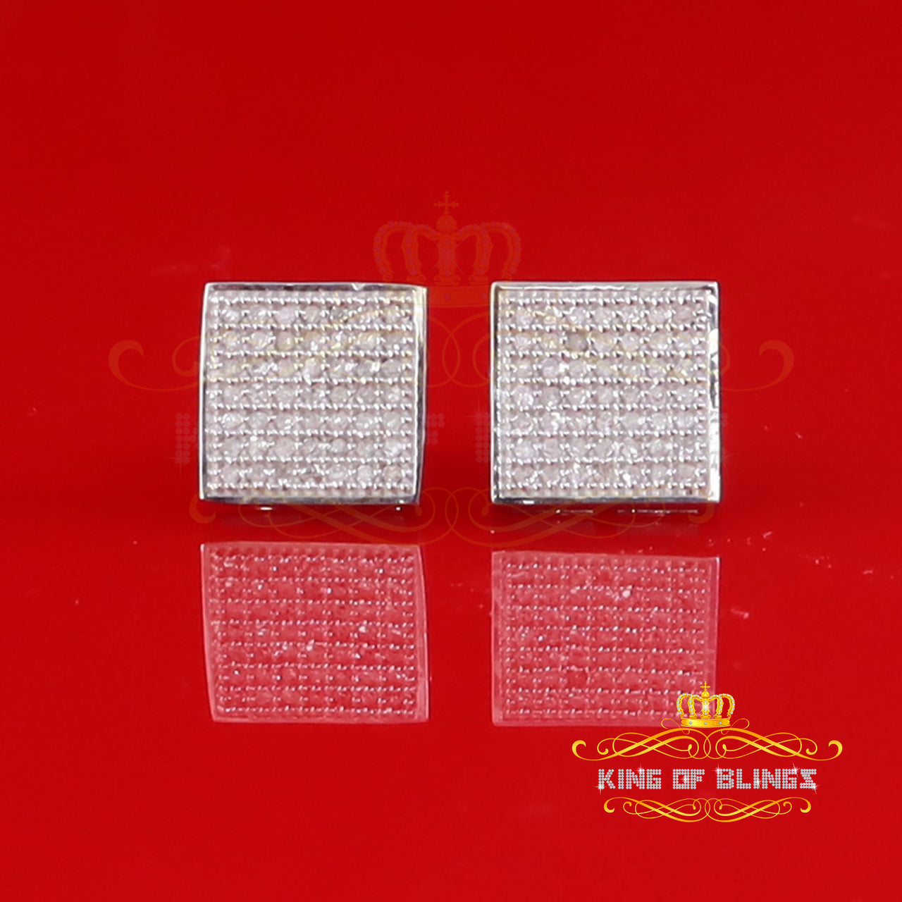 King Of Bling's 925 Sterling Silver Diamond White 0.25ct Princess Shape Stud Earring For Womens