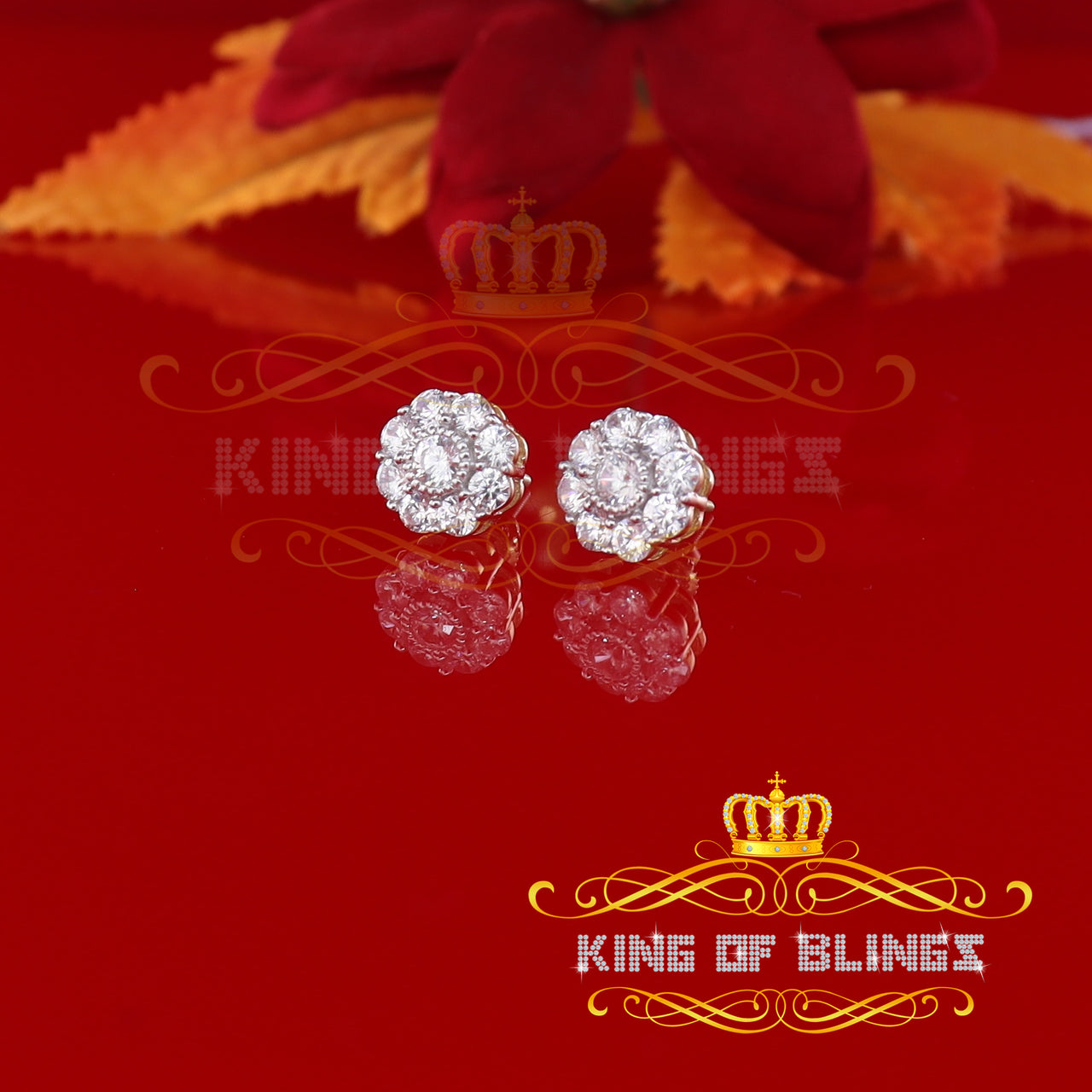 King of Bling's 925 Yellow Silver 2.88ct Cubic Zirconia Women's & Men's Hip Hop Floral Earrings KING OF BLINGS