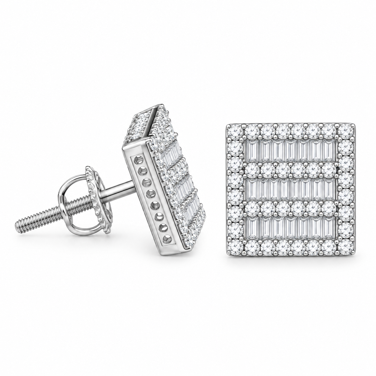 King of Bling's Hip Hop Screw Back White Silver 2.07ct Cubic Zirconia Women's & Men's Earrings KING OF BLINGS