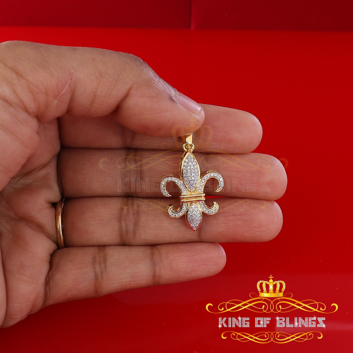 King Of Bling's Promise Yellow 925 Sterling Silver Fleur de Lis Pendant 0.50ct Cubic Zirconia KING OF BLINGS