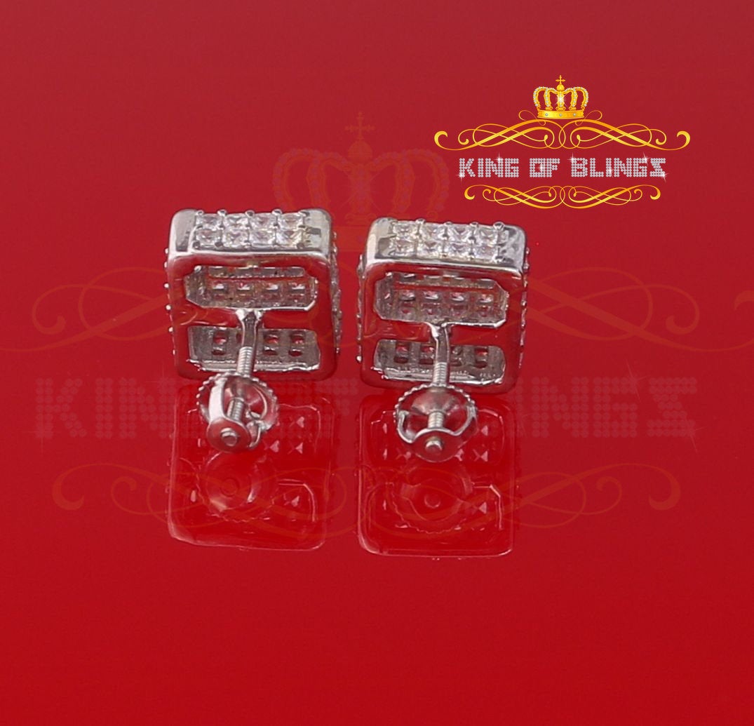 King of Blings- Cubic Zirconia 925 White Silver Screw Back1.95ct Hip Hop Square Women's Earrings KING OF BLINGS