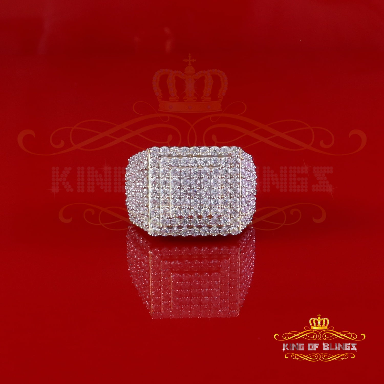 King of Bling's 925 Sterling Silver 5.00ct VVS 'D' Moissanite Yellow Square Men's Rings Size 10 King of Blings