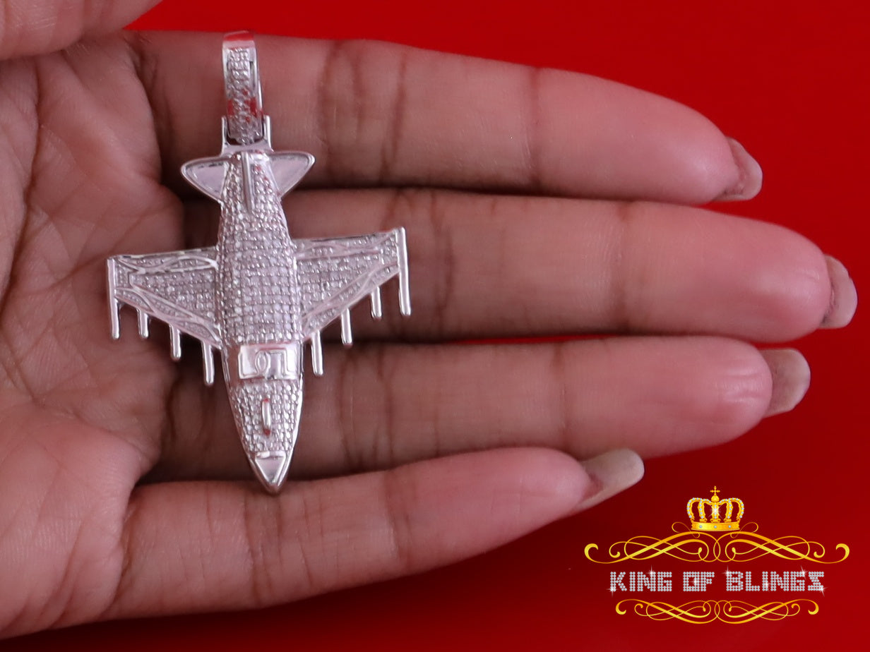 King Of Bling's 925 Sterling Silver White Airoplane Pendant 0.33ct Genuine Diamond Stones King Of Blings
