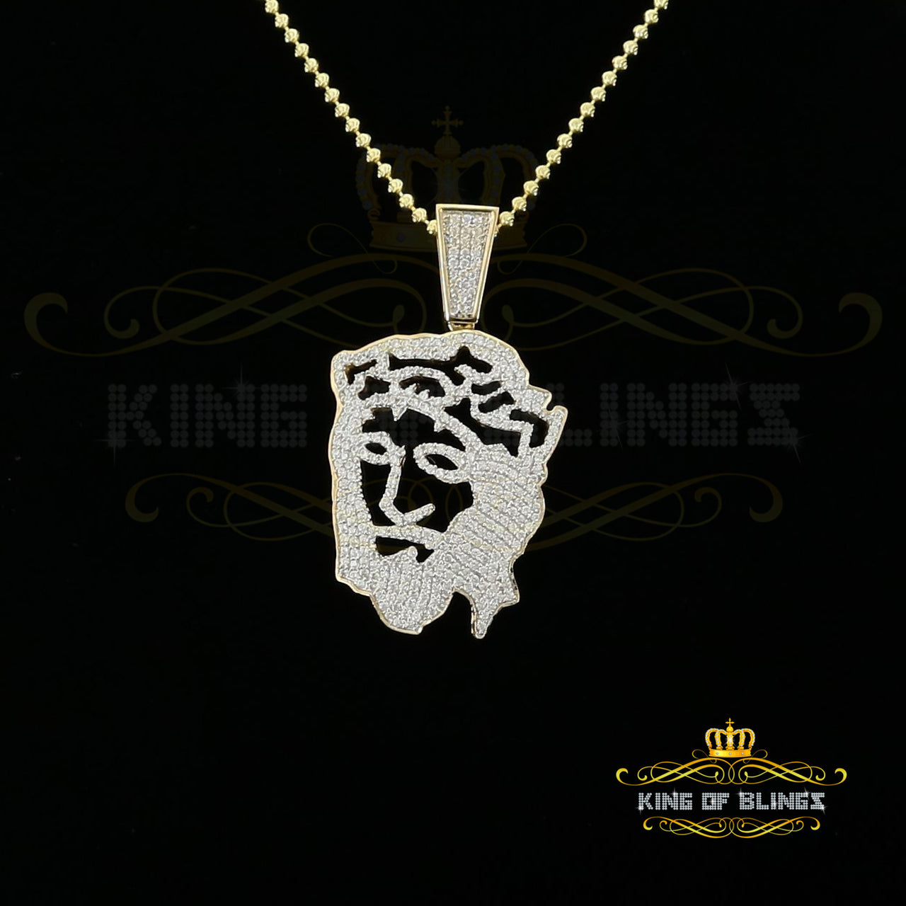 Mens Jesus Face Pendant with 6.41ct Cubic Zirconia 925 Yellow Sterling Silver KING OF BLINGS
