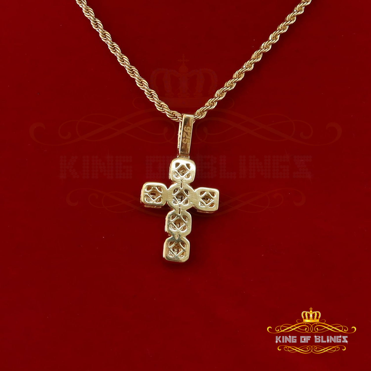 Promising Yellow 925 Sterling Silver Cross Pendant with 1.34ct Cubic Zirconia