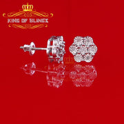 King Of Bling's 0.05ct Diamond 925 Sterling Silver White Floral Style Earrings For Men / Women KING OF BLINGS