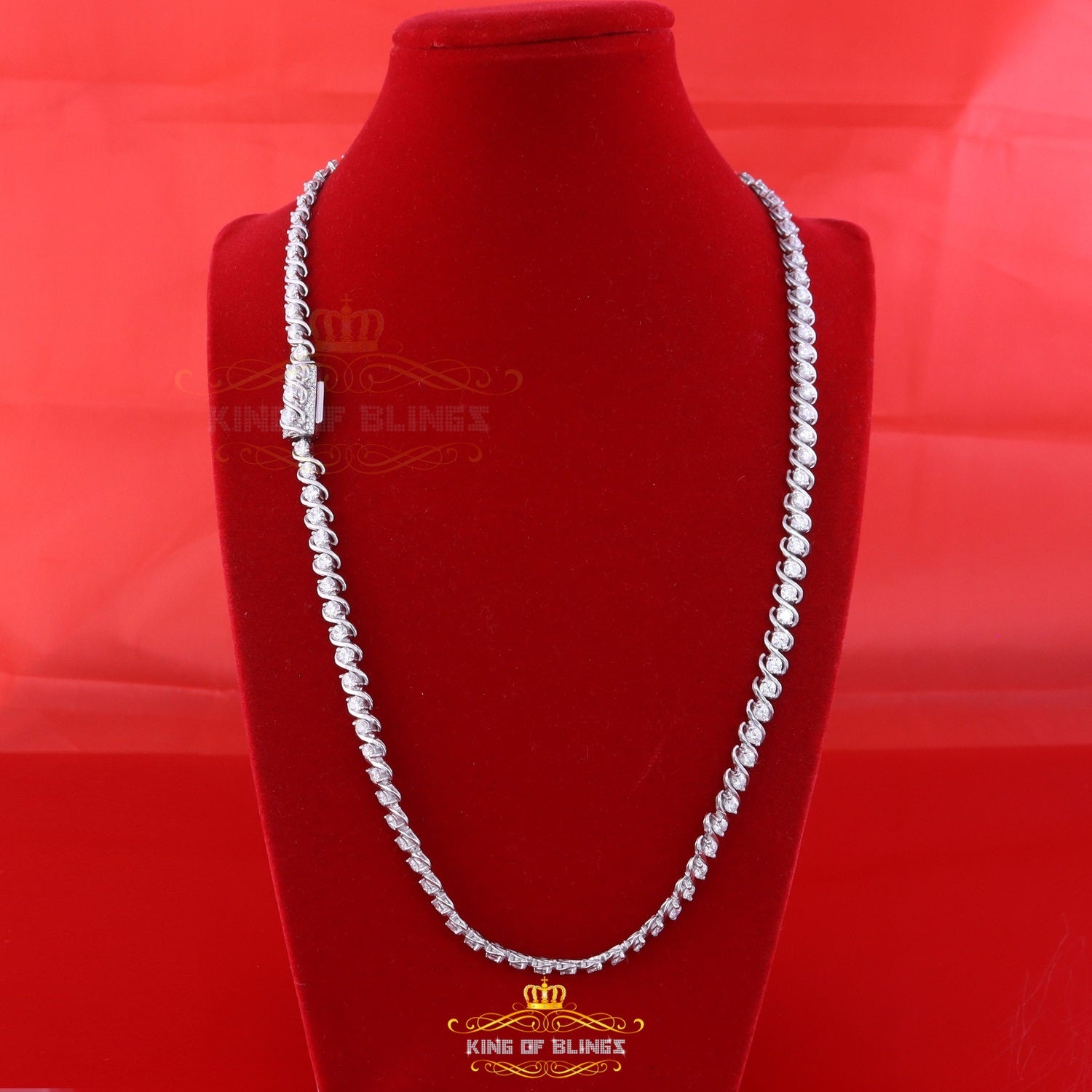 925 Silver White 20ct Moissanite Tennis Men's Necklace size 21.5 inch & Widt 6mm KING OF BLINGS