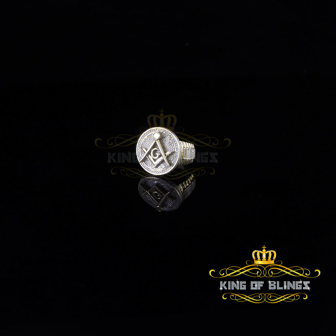 King Of Bling's Real 0.25CT Diamond Yellow 925 Silver Men's Adjustable Ring From Size 10 to 12