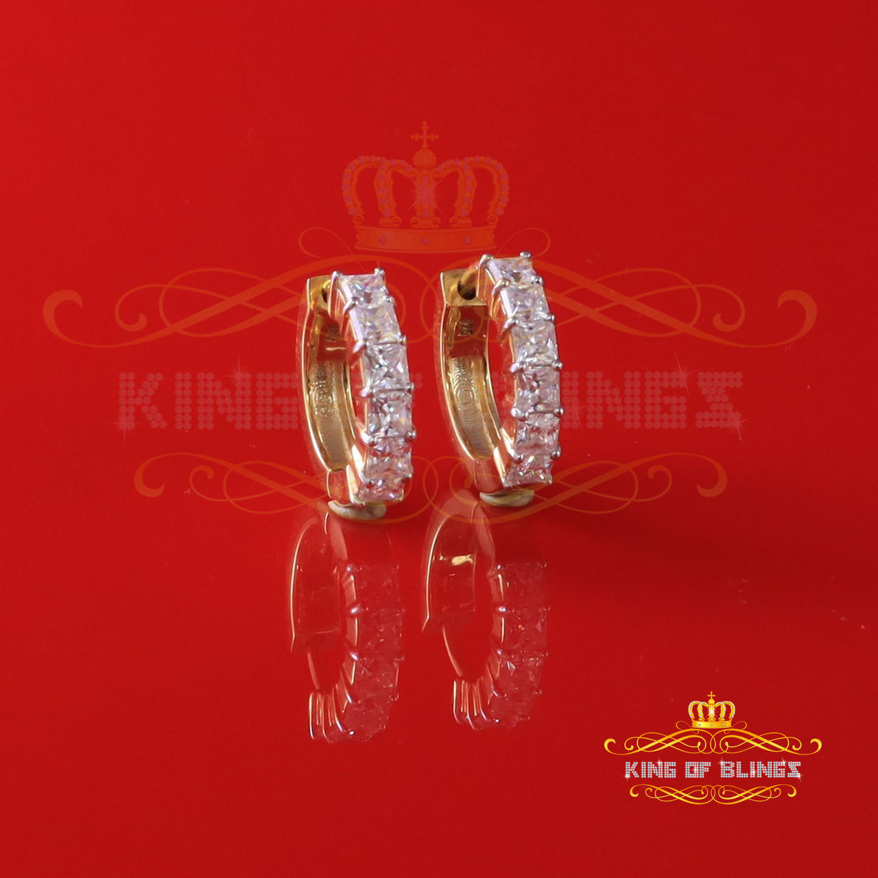 King  of Bling's 2.00ct Moissanite Princess Yellow 925 Sterling Silver Women's Hoop Earrings