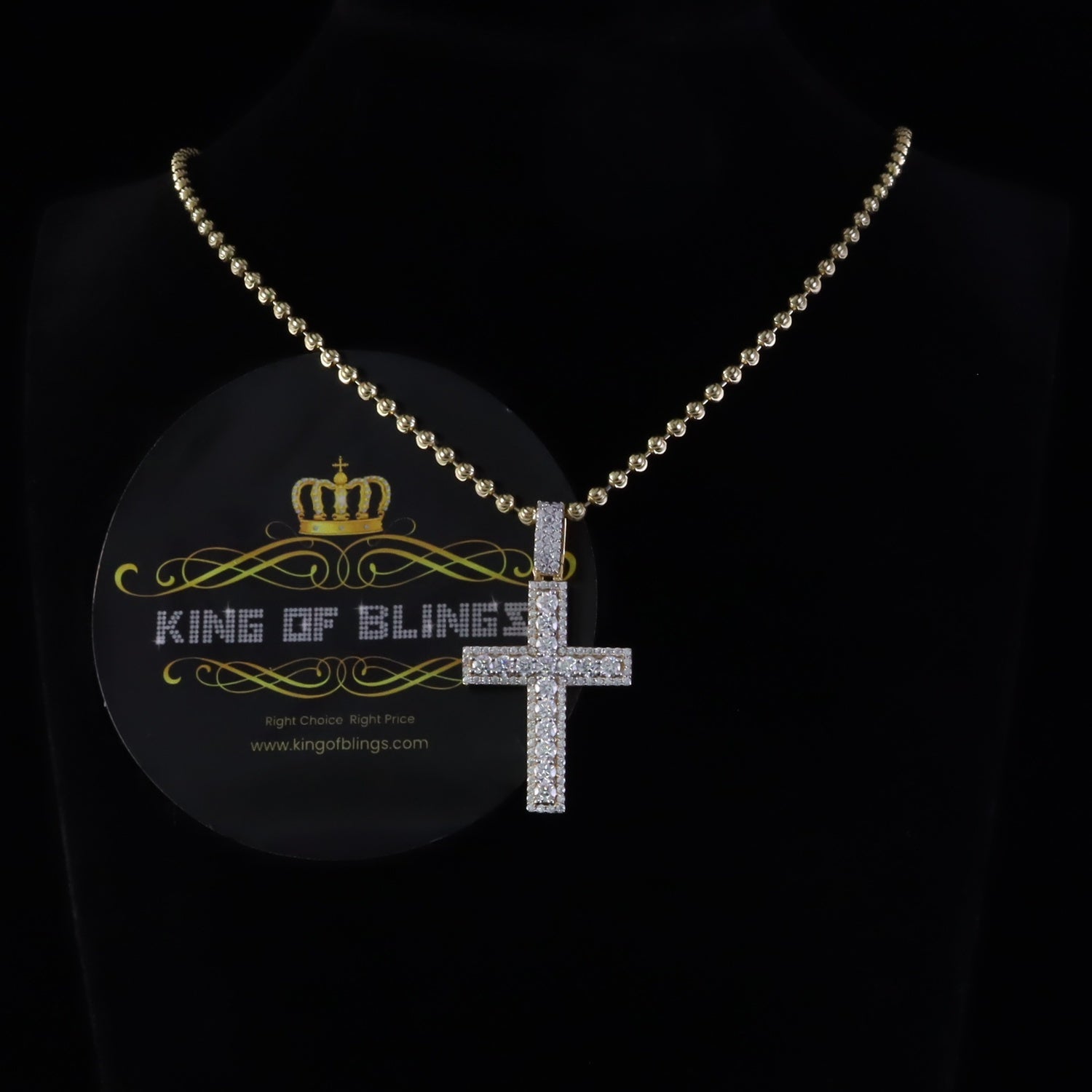 King Of Bling's Men's New Charm Cross Pendant 925 Yellow Silver Moissanite 2.50ct VVS D Clr KING OF BLINGS