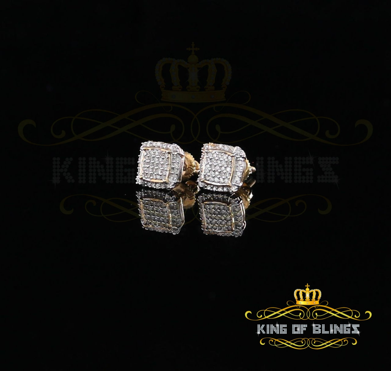 King Of Bling's 10K Real Yellow Gold with 0.25CT Real Diamonds Men's/Women's stud Square Earring