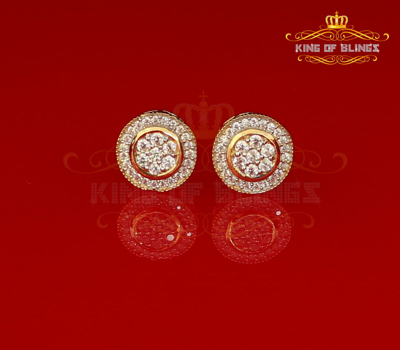 King of Bling's Aretes Para Hombre 925 Yellow Silver 1.59ct Cubic Zirconia Round Women's Earring KING OF BLINGS