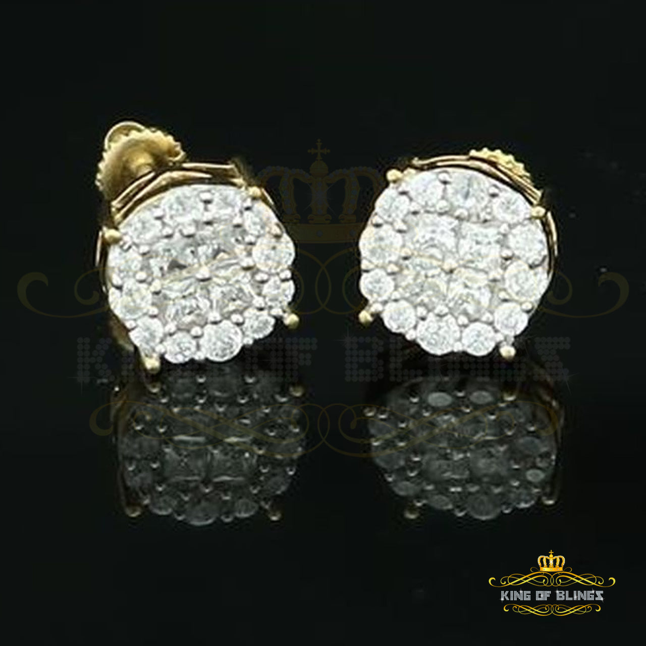 King of Bling's Aretes Para Hombre 925 Yellow Silver 1.68ct Cubic Zirconia Round Women's Earring KING OF BLINGS