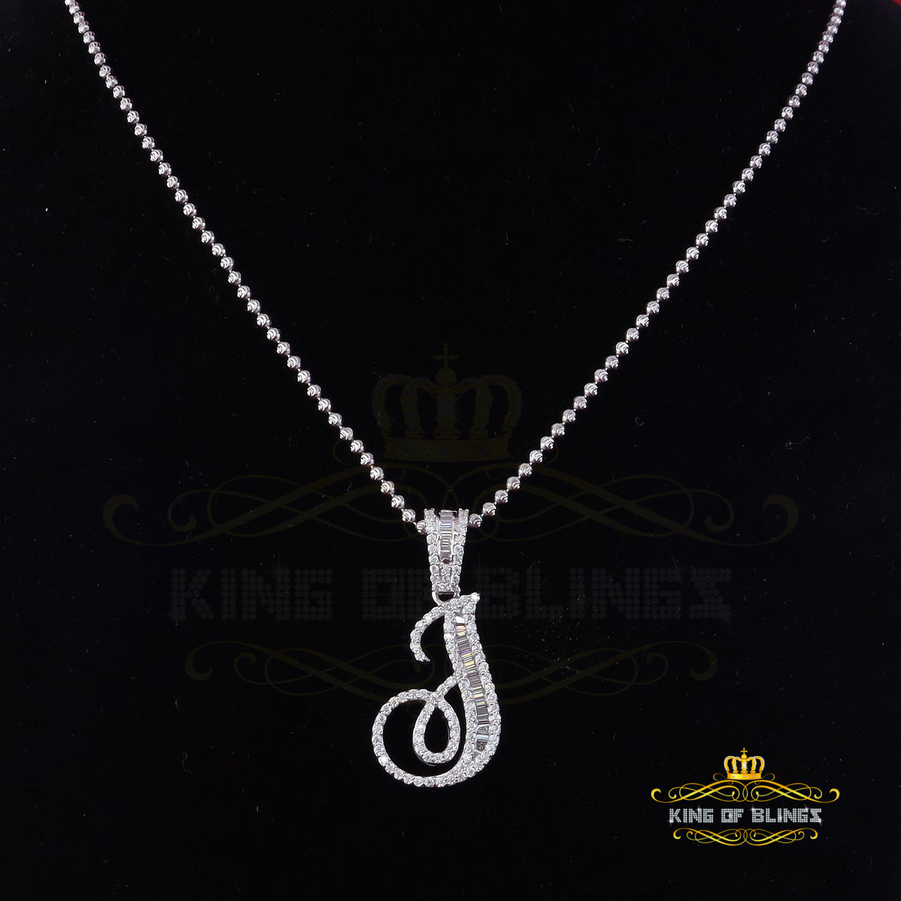 King Of Bling's 925 White Silver 1.50ct VVS D Clr. Moissanite J Letter Baguette Pendant for Mens/Women's