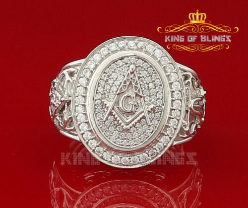 Sterling Silver White 1.75ct Cubic Zirconia Oval Wide Mason G Men's Ring SZ10 KING OF BLINGS