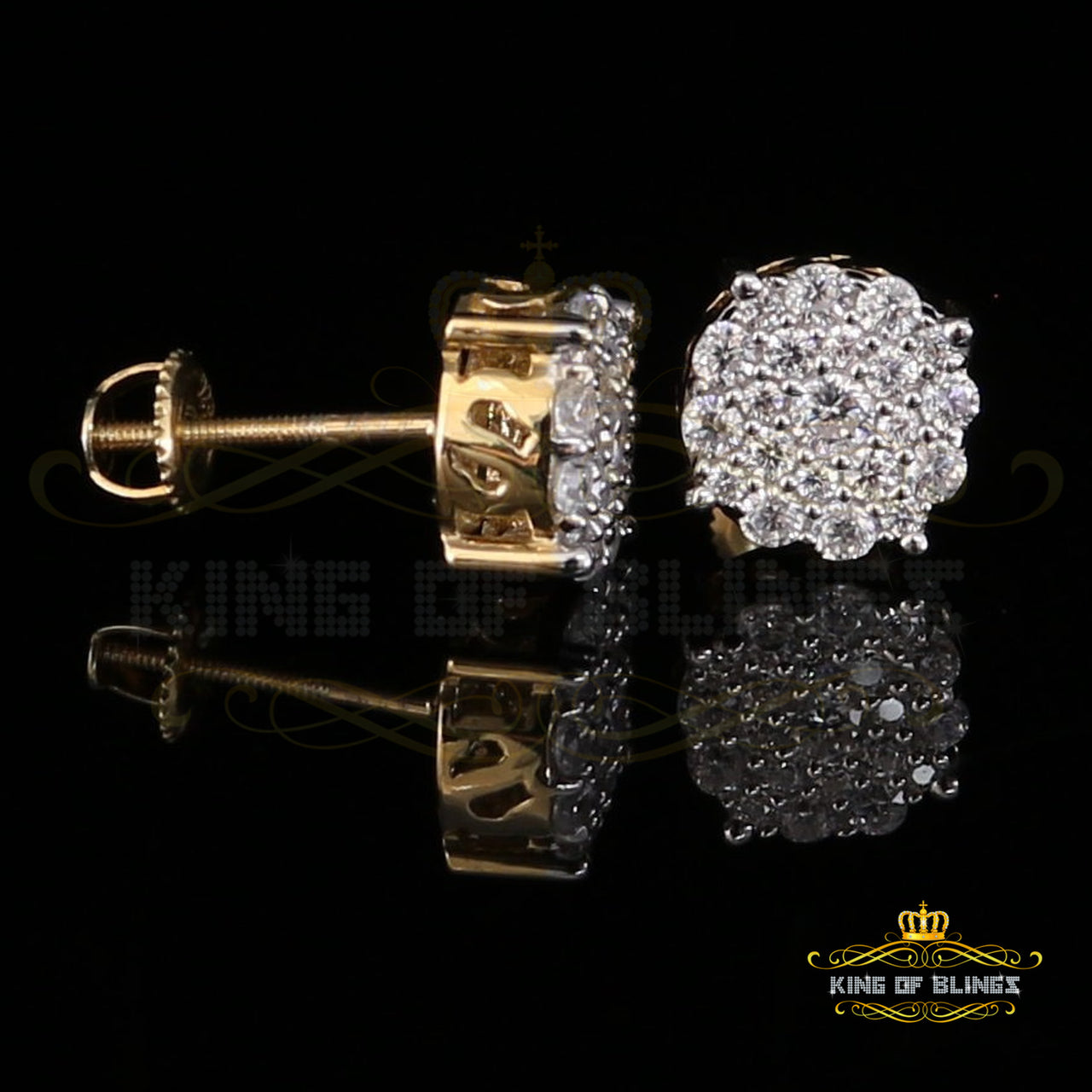 King of Bling's Aretes Para Hombre 925 Yellow Silver 1.22ct Cubic Zirconia Round Women's Earring KING OF BLINGS