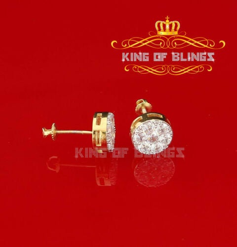 King of Bling's 3.02ct Cubic Zirconia 925 Yellow Silver Women's & Men's Hip Hop Round Earrings KING OF BLINGS