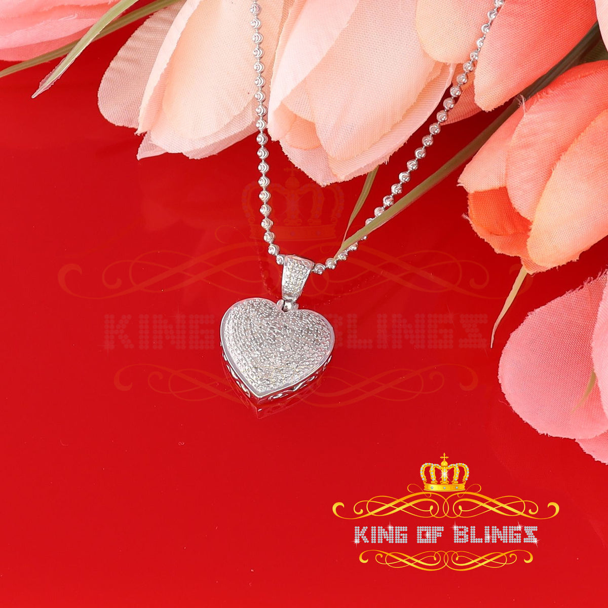 King Of Bling's Real 0.33ct Diamond Sterling Silver HEART Charm Fashion Necklace Pendant White KING OF BLINGS