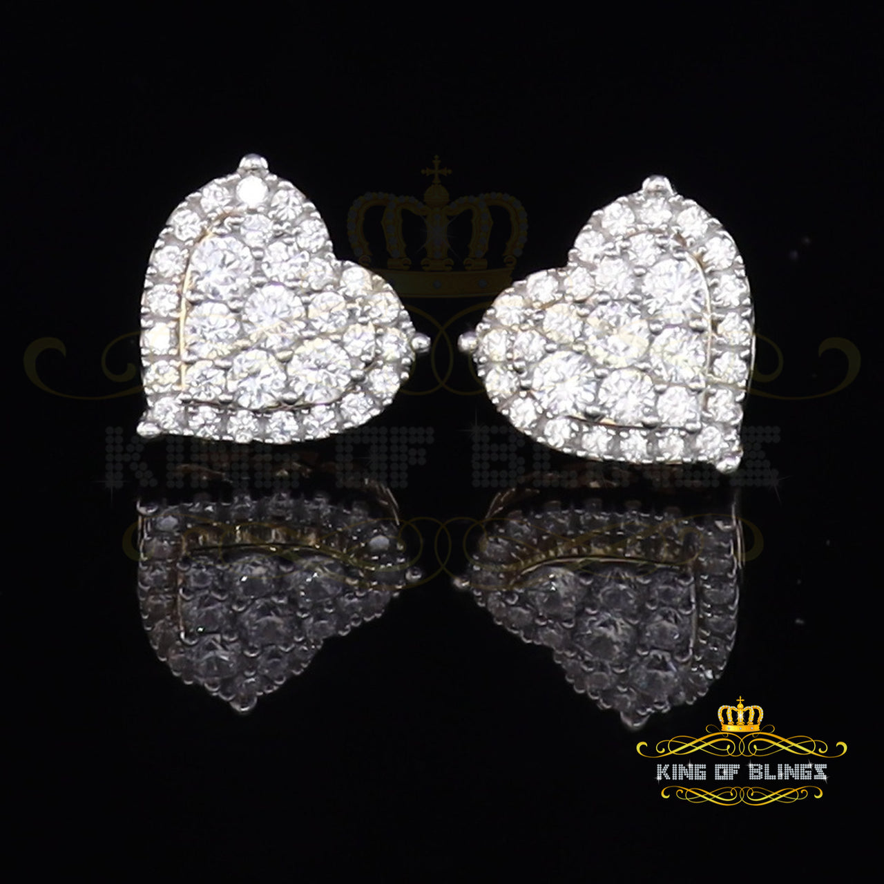 King of Bling's Aretes Para Hombre 925 Yellow Silver 2.68ct Cubic Zirconia Heart Women's Earring KING OF BLINGS