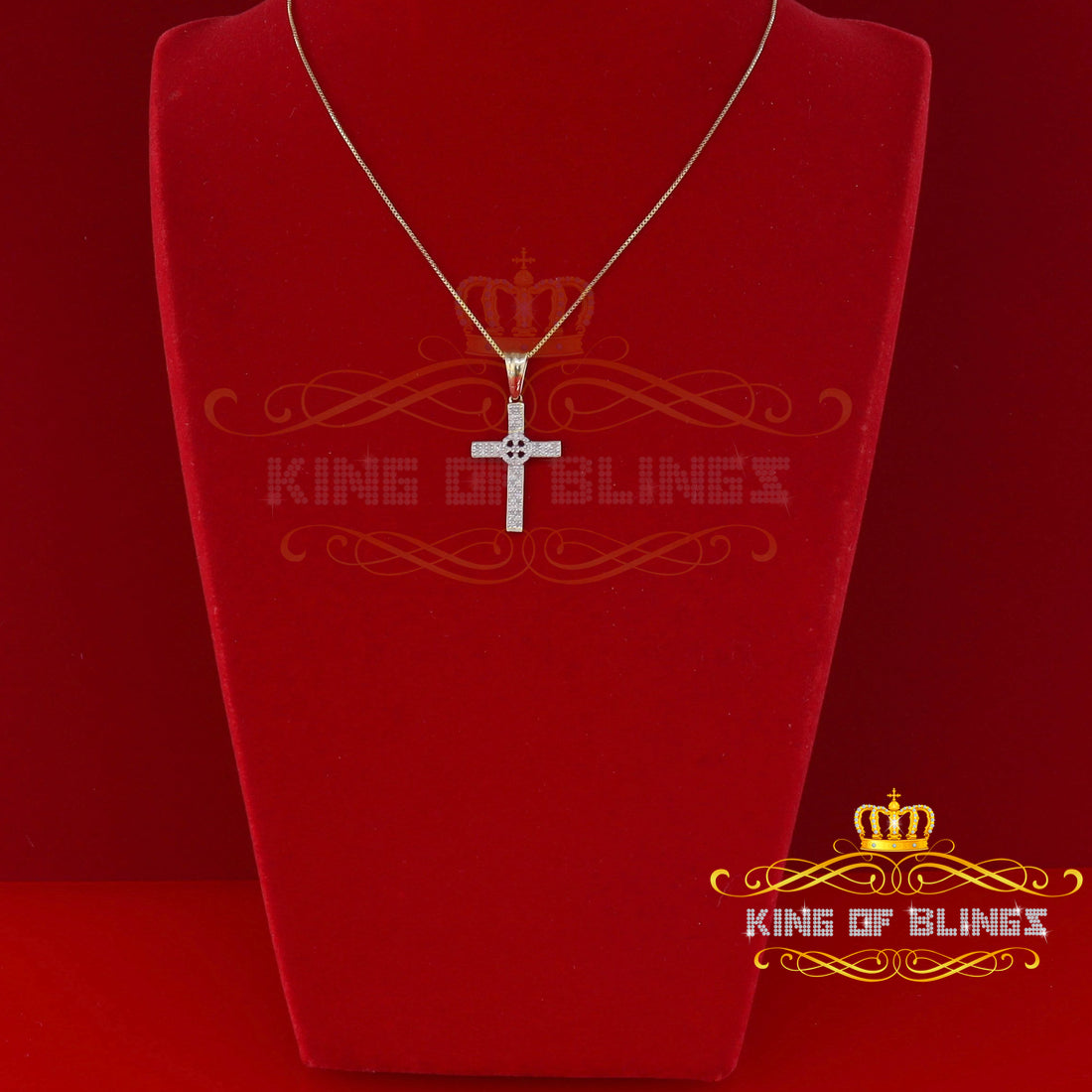 King Of Bling's Real 0.25ct Diamond 925 Sterling Silver CROSS Charm Necklace Yellow Pendant