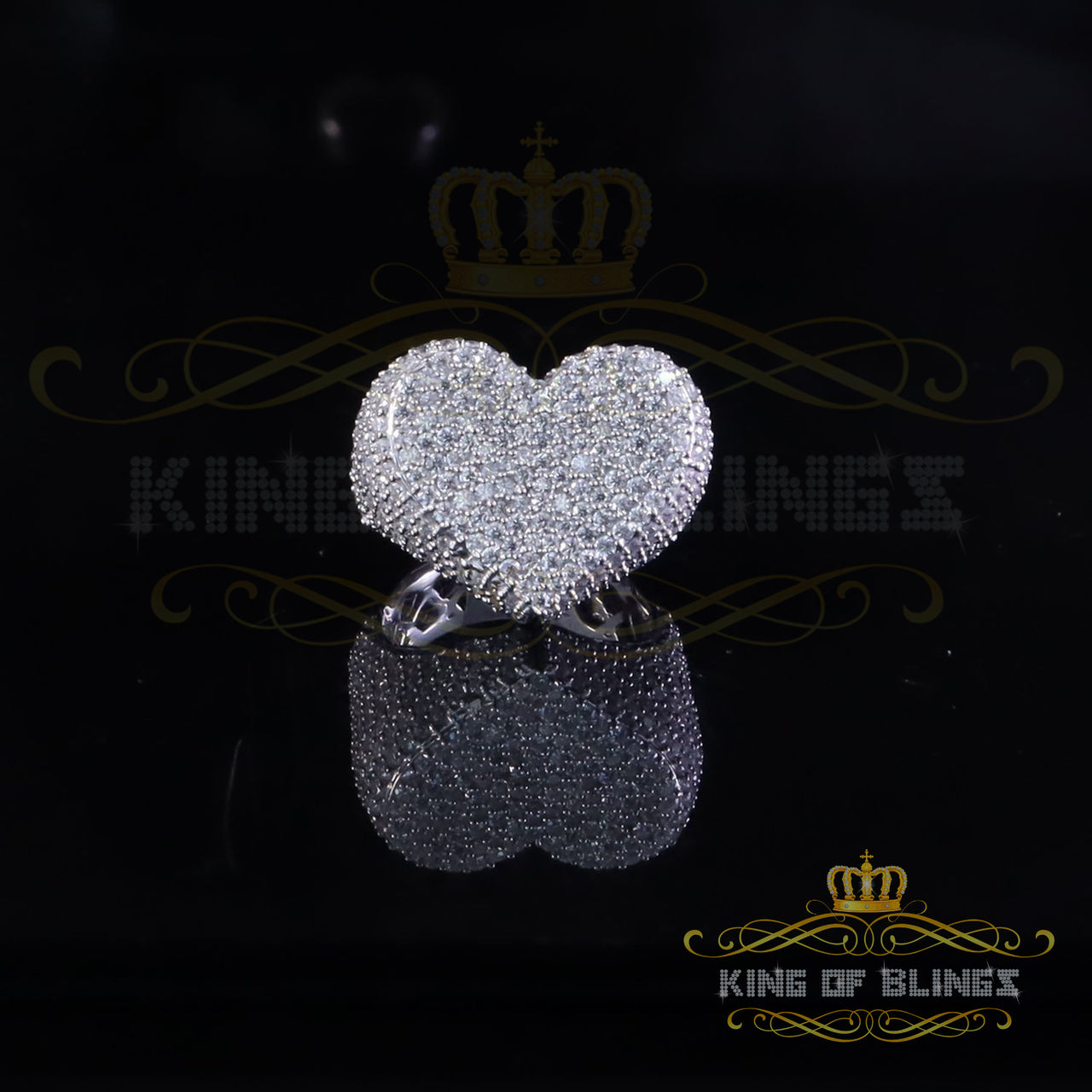 King of Bling's Sterling Women's 925 White Silver 5.00ct VVS D Moissanite Big Heart Ring Size 8